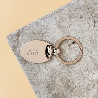 Oval Engraved Name Metal Keyring
