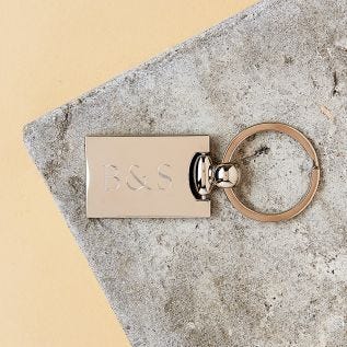 Rectangle Engraved Initials Metal Keyring
