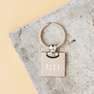 Square Engraved Initials Metal Keyring 