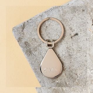 Teardrop Engraved Initials Metal Keyring