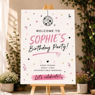 personalised birthday sign on an easel