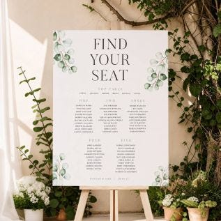 personalised wedding table plan sign on an easel