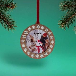 Snowy Wooden Photo Bauble
