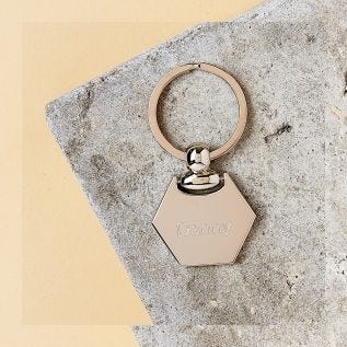 Hexagon Engraved Name Metal Keyring