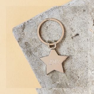 Star Engraved Initials Metal Keyring