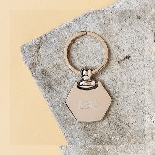 Hexagon Engraved Initials Metal Keyring