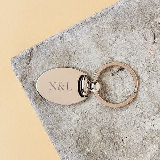 Oval Engraved Initials Metal Keyring 