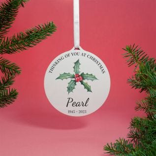 "Thinking of You" Holly Memorial Hanging Decoration