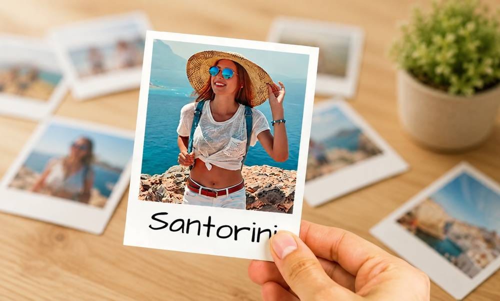 Retro-inspired photo printing with captions written on the photo