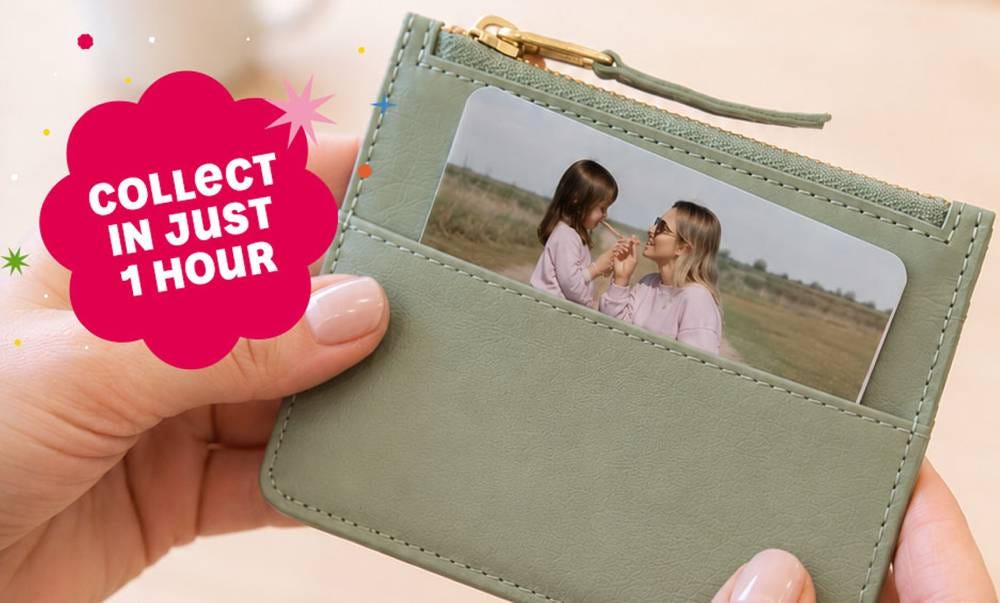 photos printed on a personalised metal wallet card